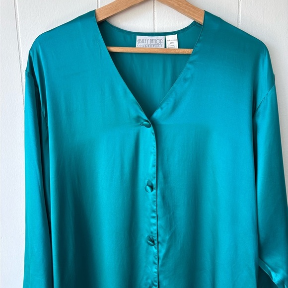 Vintage Ashley Taylor Silk Teal Button-Down Blouse | Size Medium - Picture 3 of 6